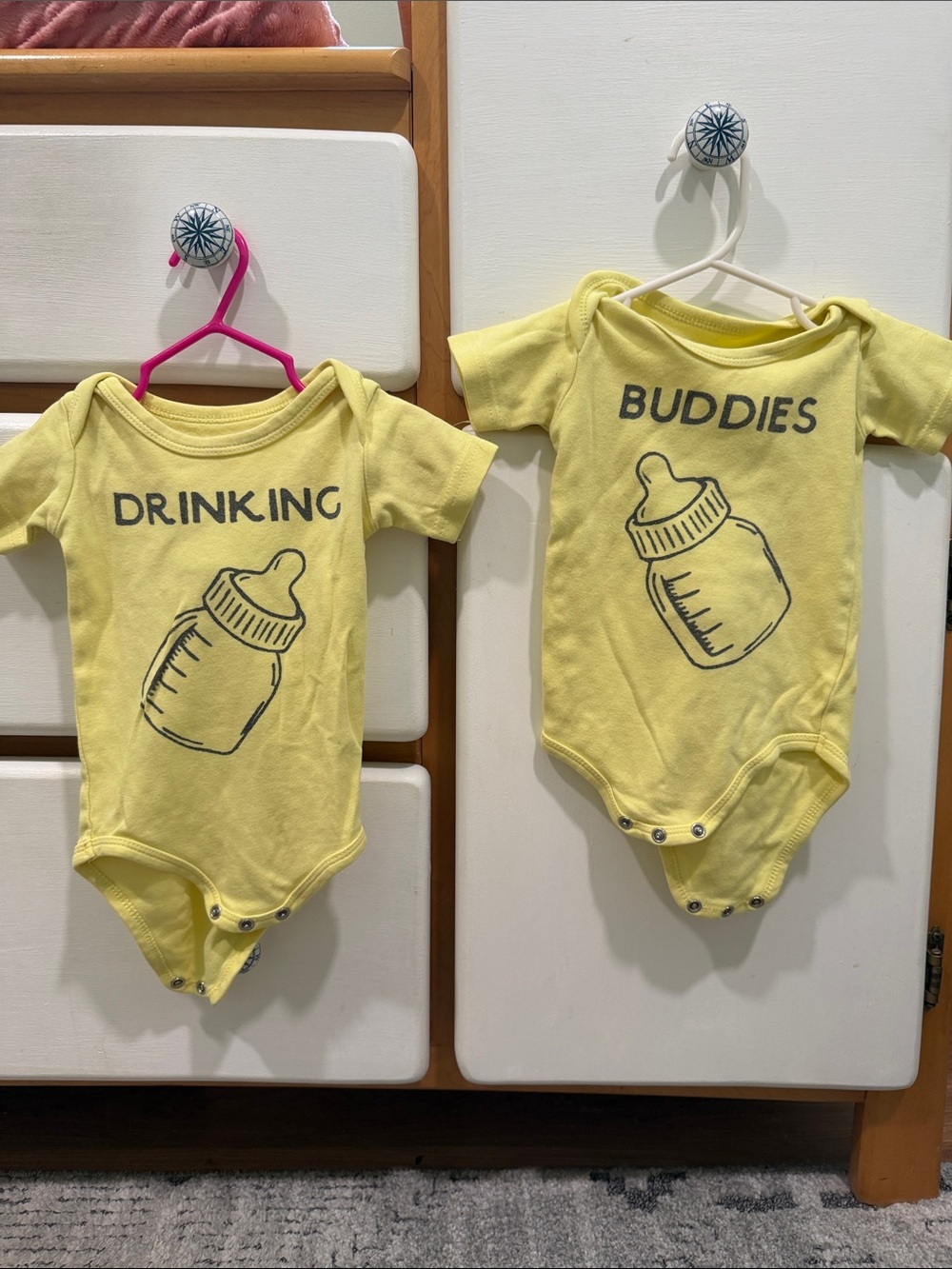 Twin set. Yellow 'Drinking Buddies' Baby One-Piece Bodysuit - Unbranded